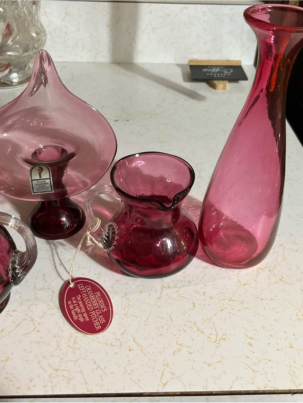 Vintage Cranberry Glass Vase and Pitcher Set - Unbranded